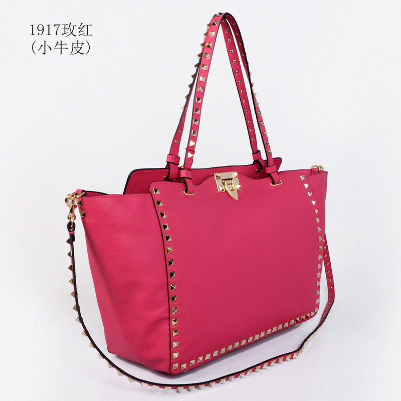 2014 Valentino Garavani rockstud medium tote bag 1917 rosered - Click Image to Close